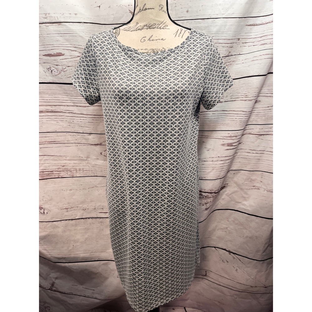 LOFT Ann Taylor Womens Grey White Geometric Textured Knit Shift Dress Size M